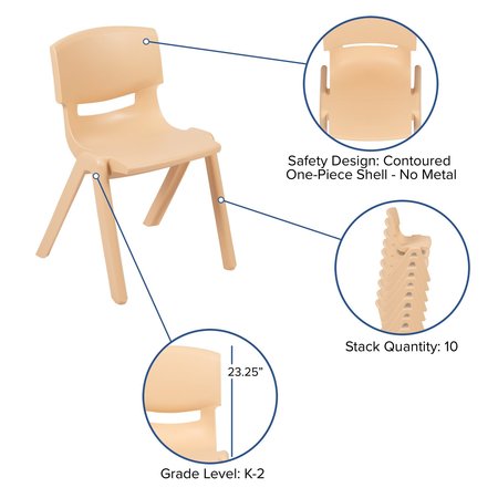 Flash Furniture Natural Plastic Stackable School Chair with 13.25" Seat Height, PK2 2-YU-YCX-004-NAT-GG